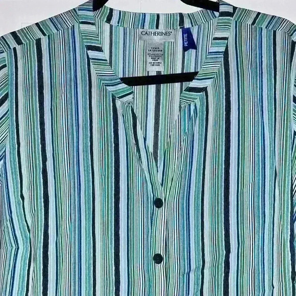 1X plus size Catherine's striped blouse plus blues greens flowy beachy - Picture 2 of 4